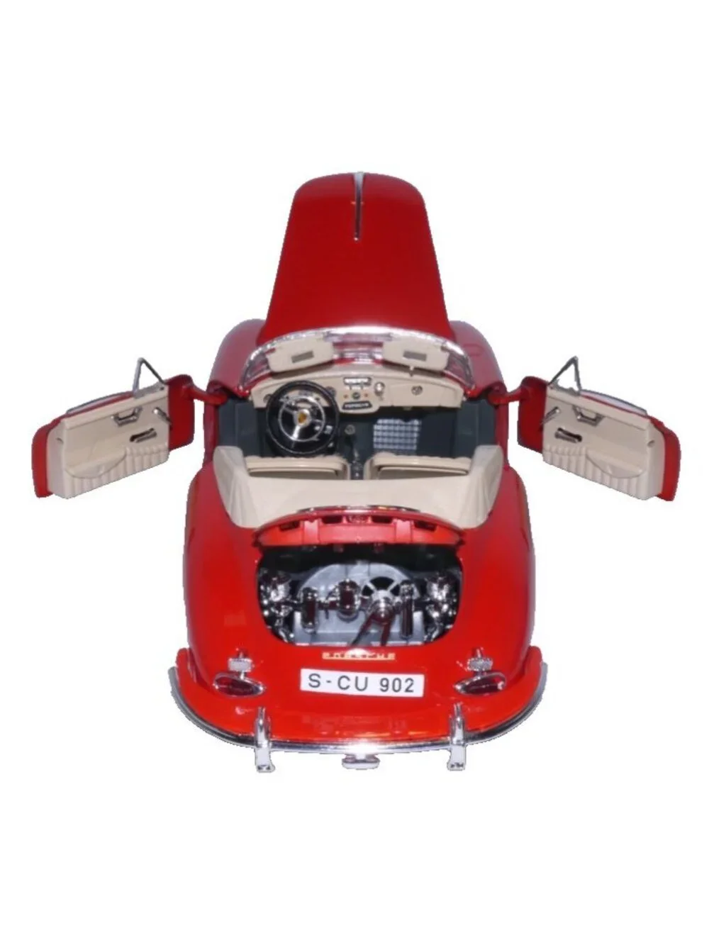 Bburago red diecast 1961 Porche 356B convertible 1/18 scale model car with stand